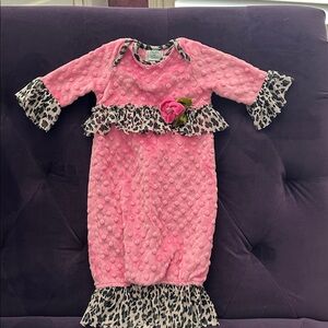 Pink Baby Gown with Leopard Print Accents